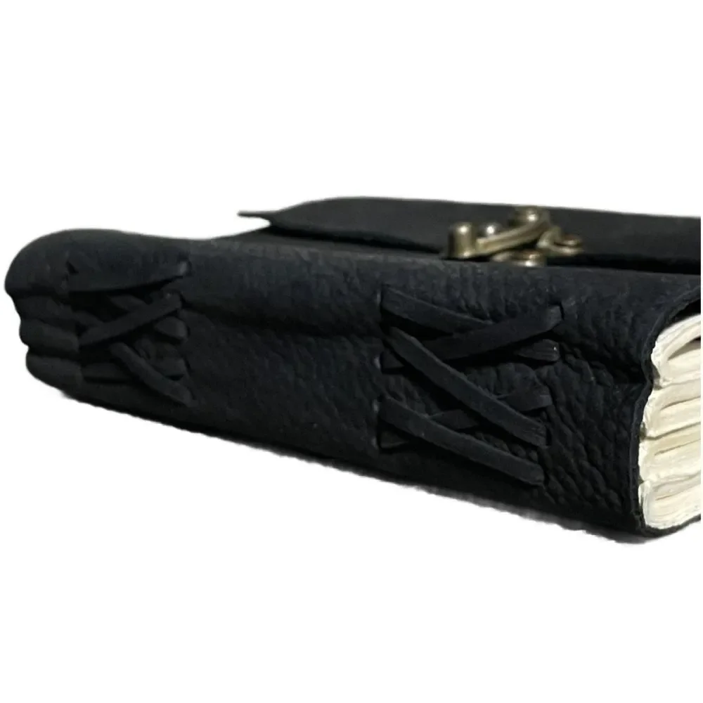 Hand-bound Black Leather Journal with Brass Clasp and Recycled Paper